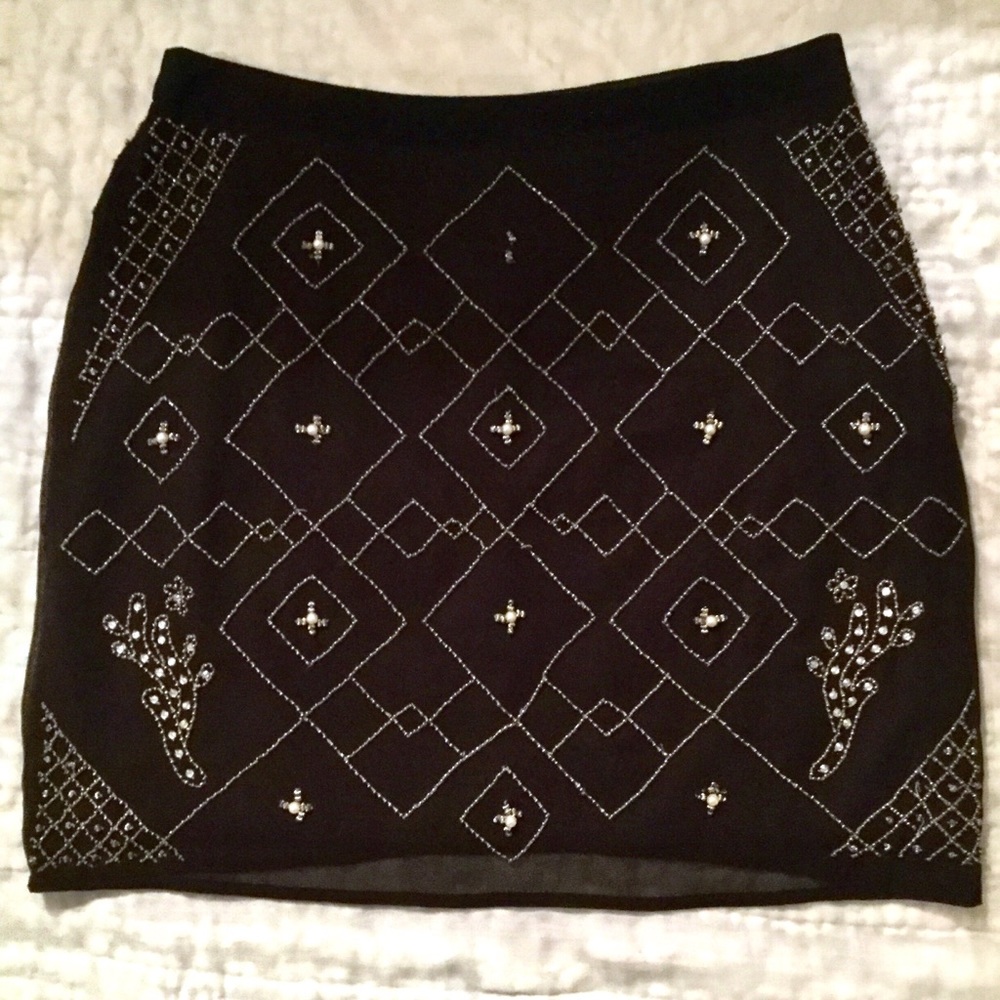 F21 black beaded mini skirt, size small.